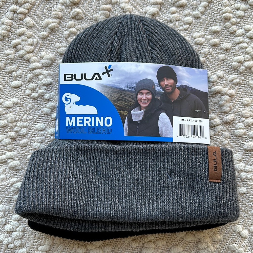 Bula Unisex Merino Wool Blend Beanies 2-Pack, Black/Gray, One Size nwot